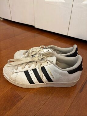 adidas White Superstar Sneakers with Black Stripes